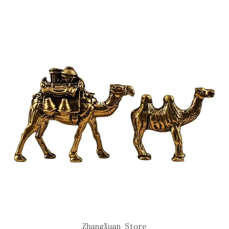 2 Stücke Messing Kamele Miniatur Statuetten für Desktop und Bücherregal Dekoration 3XUF – Detail 2