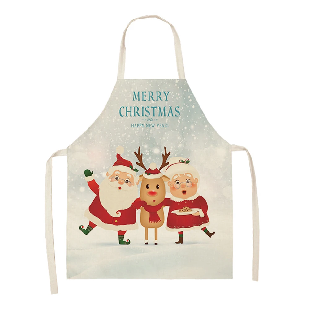 Linen Santa Kitchen Apron Christmas Snowman Unisex Dinner Party Cooking Bib  Tree  Cleaning