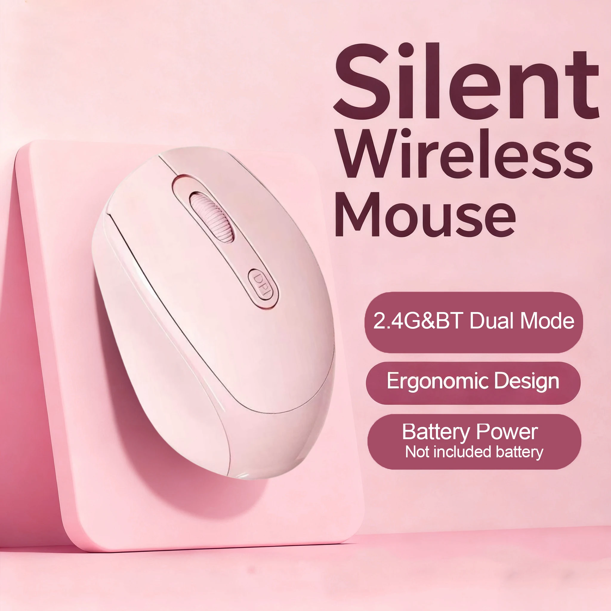 

Wireless Mouse 2.4G & Bluetooth-Compatible Dual Mode, 1200DPI 3-Level Adjustable, Silent, Portable Ergonomic Mouse for Laptop