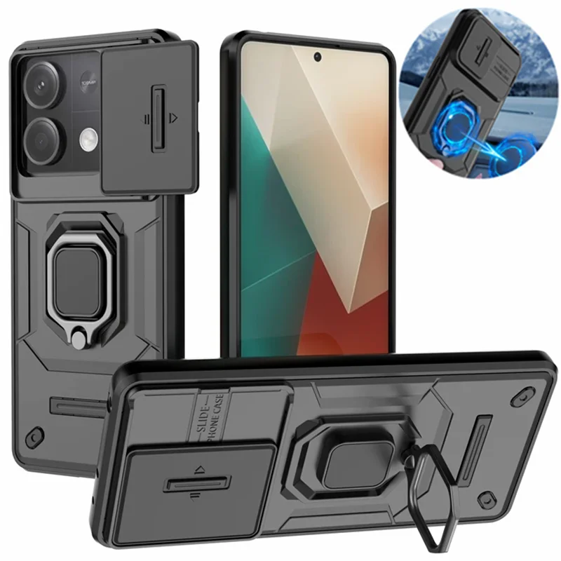 For Xiaomi Poco X6 5G Case Ring Holder Shockproof Armor Phone Cases For Poko Little X6 X 6 Pocox6 Slide Lens Protect Cover