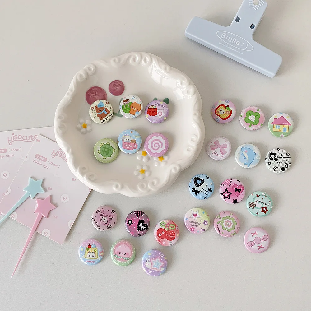 6 pçs dos desenhos animados bonito 25mm mini botão dos desenhos animados emblema kawaii meninas crianças mochila saco de lápis diy decorativo broche pinos jóias