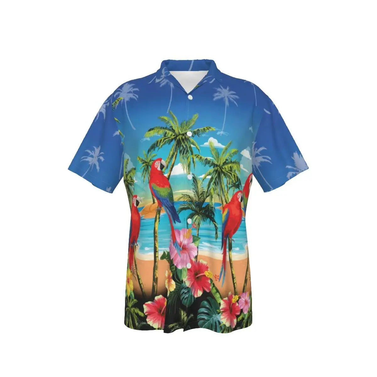 Hawaiian Shirts for Men Parrots Print Beach Short Sleeve Blue Summer Casual Button Up Tops 3D Shirts