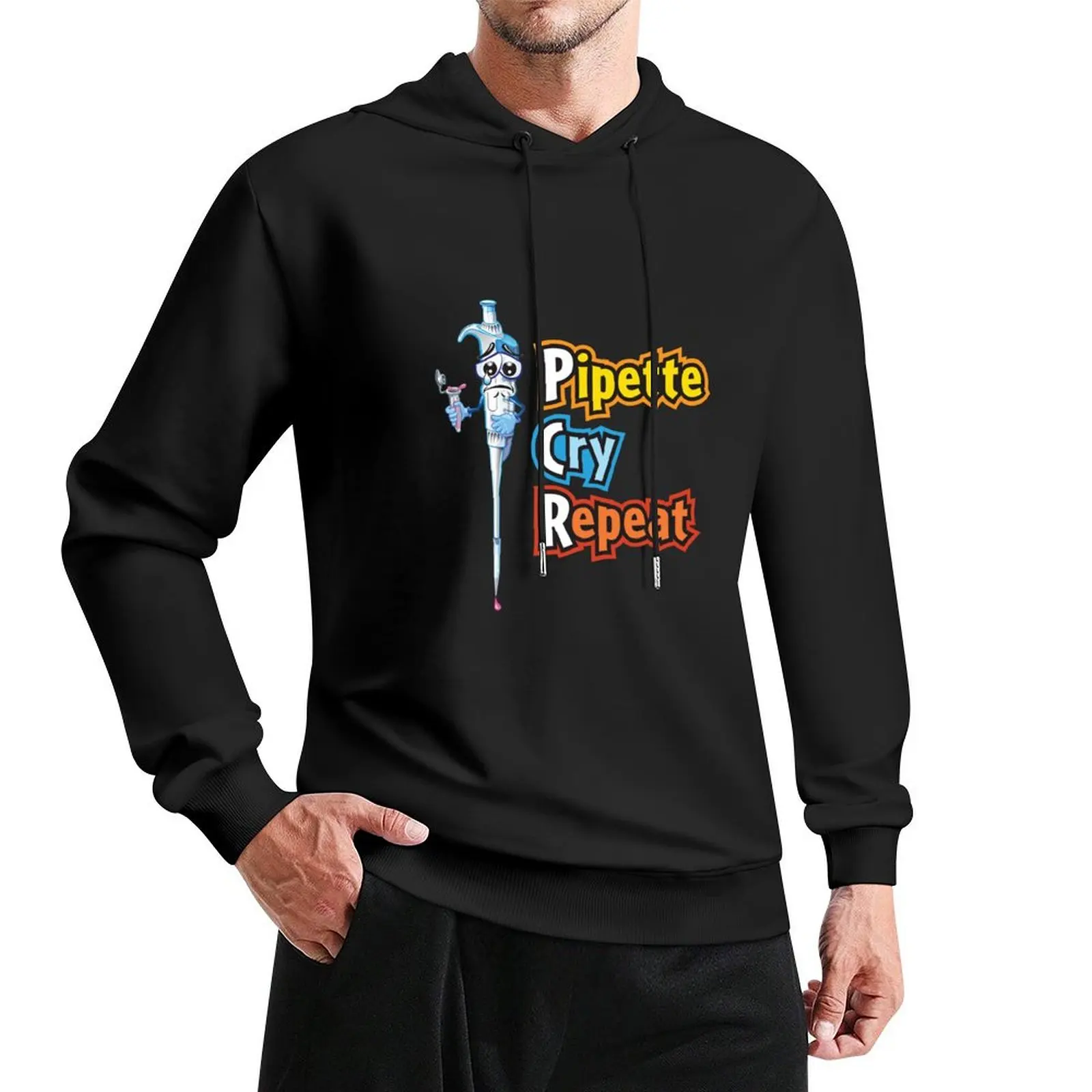 Pipette Cry Repeat Funny - PCR Science and Biology SciArt Cartoon Pullover Hoodie men's clothing clothes for men hoodie oversize