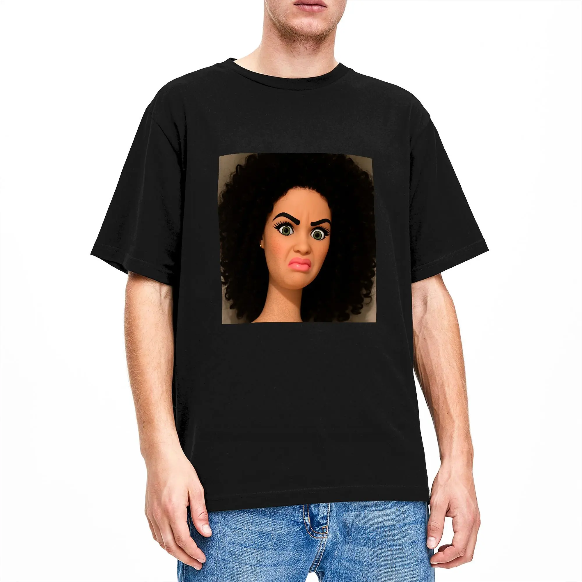 Men Distressed Doll Face Meme T-Shirts Pure Cotton Tees Summer Y2K Funny Short Sleeves T-Shirt Crew Neck Harajuku Logo Tee Shirt
