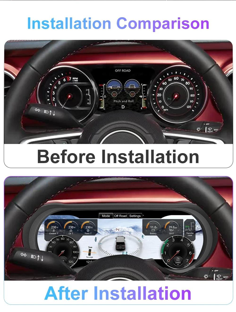 JJJ LCD لوحة قيادة السيارة عداد السرعة لوحة العنقودية الرقمية لسيارة جيب رانجلر JL 2018 - 2023 ترقية أداة افتراضية CockPit #2