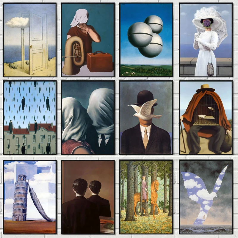 Surrealismo Rene Magritte, carteles de reproducción de ilustraciones clásicas e lienzo impreso, pintura, imagen artística de pared para Cuadros de sala de estar