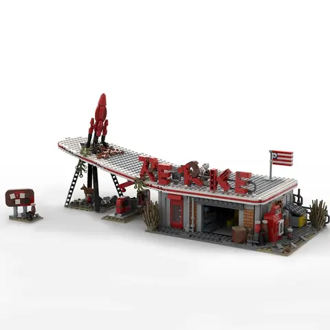 MOC Fallout 4 Red Rocket Truck Stop Building Blocks Space Explore Vehicle Platform Bricks Idea Toys For Children Birthday Gifts