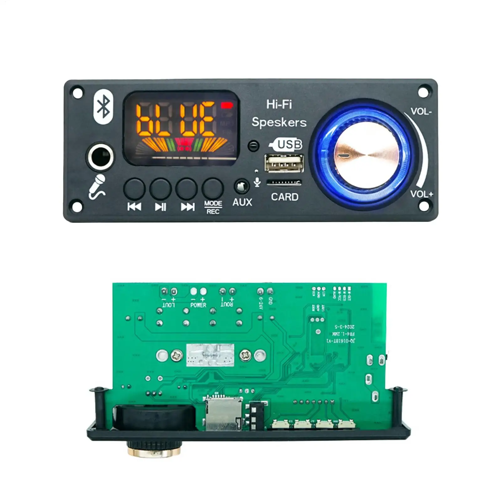 12V Blue&tooth MP3 Decoders Board 2x80W Amplifier Chip with Digital Display USB Recording Function RV Truck Audio System Upgrade