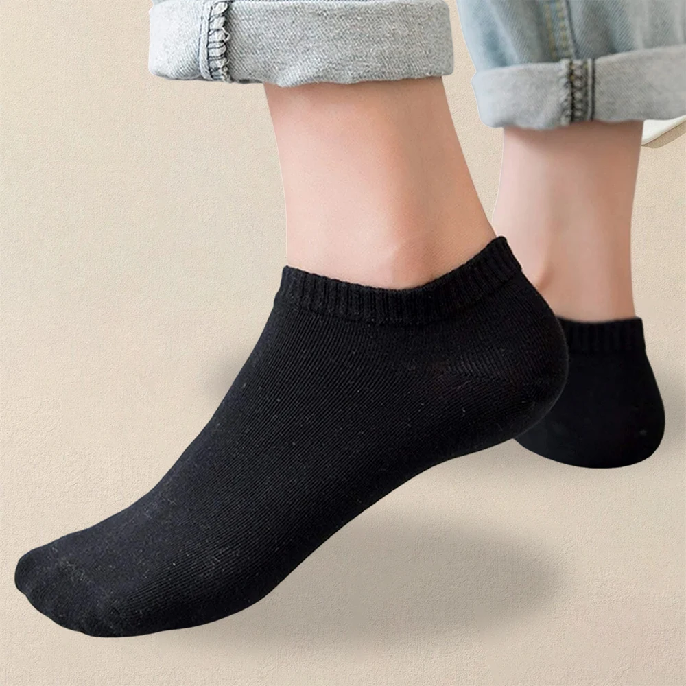 6 Pairs Men Solid Color Short Socks Fashionable Versatile Black Ankle Socks Shallow Mouth Comfortable Breathable Casual Socks