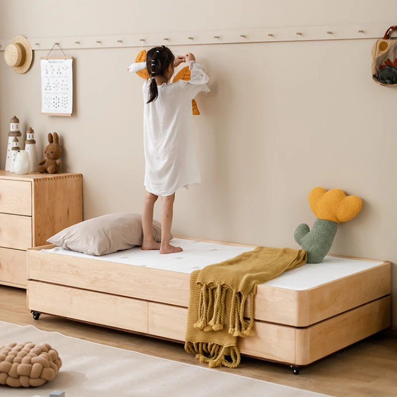 Cama sencilla de madera maciza para niños, cama de almacenamiento, cama madre