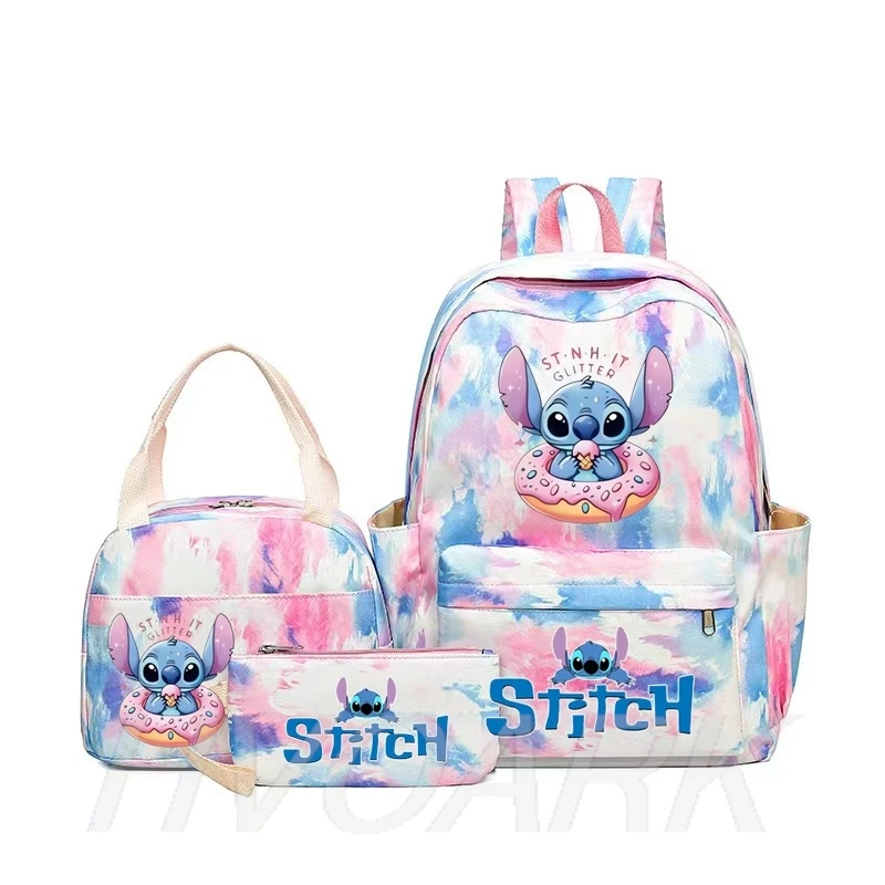 

3pcs Lilo & Stitch Backpacks With Lunch Bags Colorful Gradient Ramp Cartoon Teens Laptop School Bag Software Women Girls Dayback