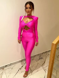 Articat Spring Sexy Hollow Out Long Sleeved Jumpsuit Women Elastic Tight Pencil Pants Slim High Waist Party Club Street Clothing