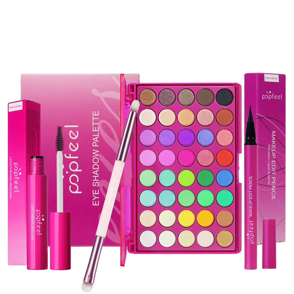 POPFEEL – ensemble de palettes de fards à paupières 40 couleurs, avec pinceau, comprend une fard à paupières, une mascara, un eye-liner et un pinceau à double extrémité, mat et scintillant