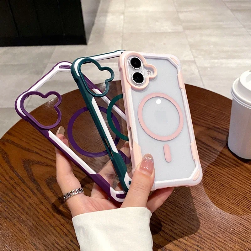 Luxury Armor Magnetic Phone Case For iPhone 15 14 13 11 12 16 Pro Max 15 plus Clear Hard Bumper Dual Color Cases Cover 16 pro