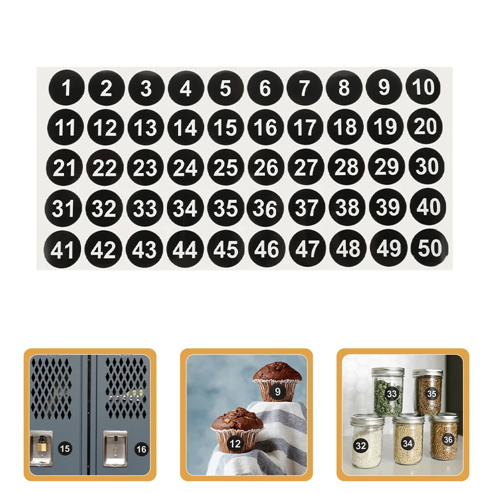 Multipurpose Round Number Labels, Adesivos numerados para escritório, Adesivo de papel, 5 folhas, 1-50, 254X254X010cm