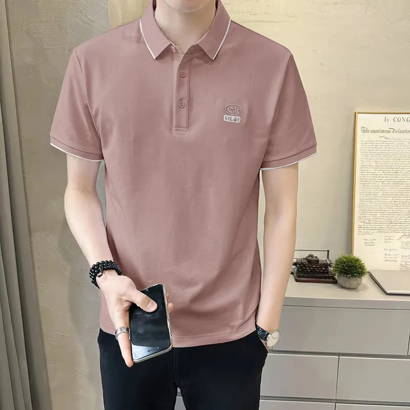 

Men's Short Sleeve Polo Shirt Collar T-Shirt Summer Trendy Top Jersey Pique Embroidery Design