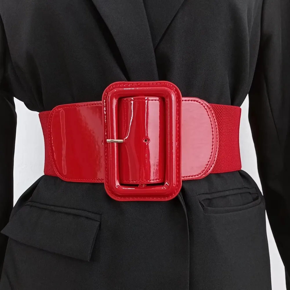 Fashion Plus Size Stretch Cummerbunds Wide Side Leather Corset Belt High Quality Elastic Dress Waistband For Women