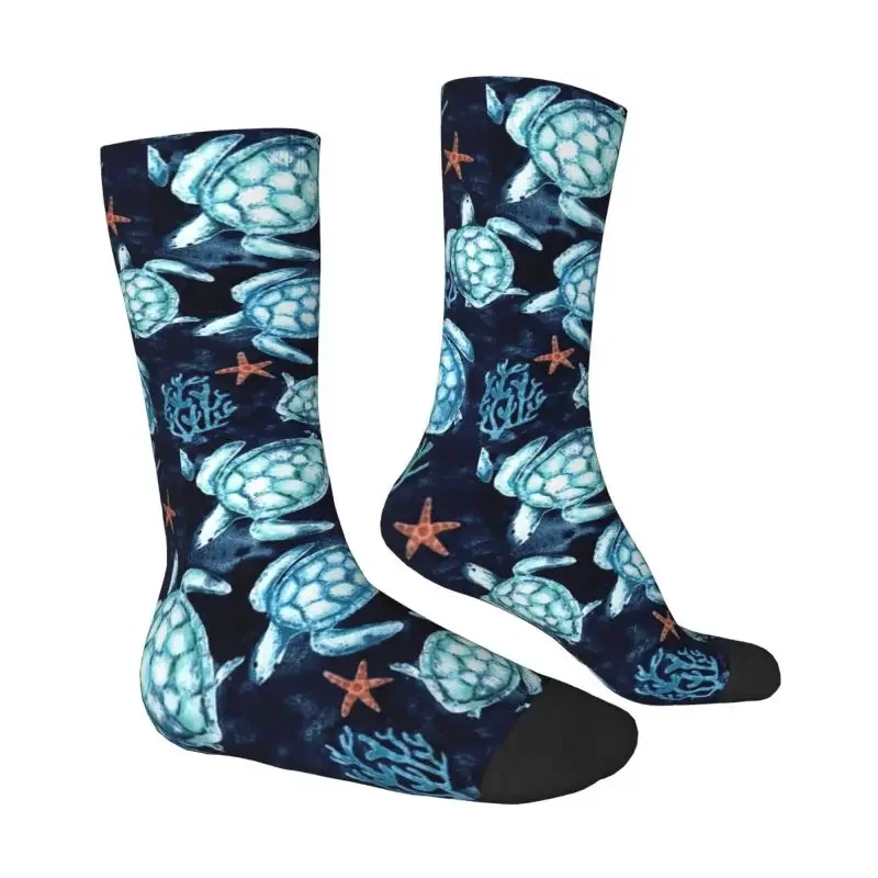 Funny Ocean Blue Turtles Socks Men Women Male Sea Animal Footballs Non-Slip Running Sport Socks