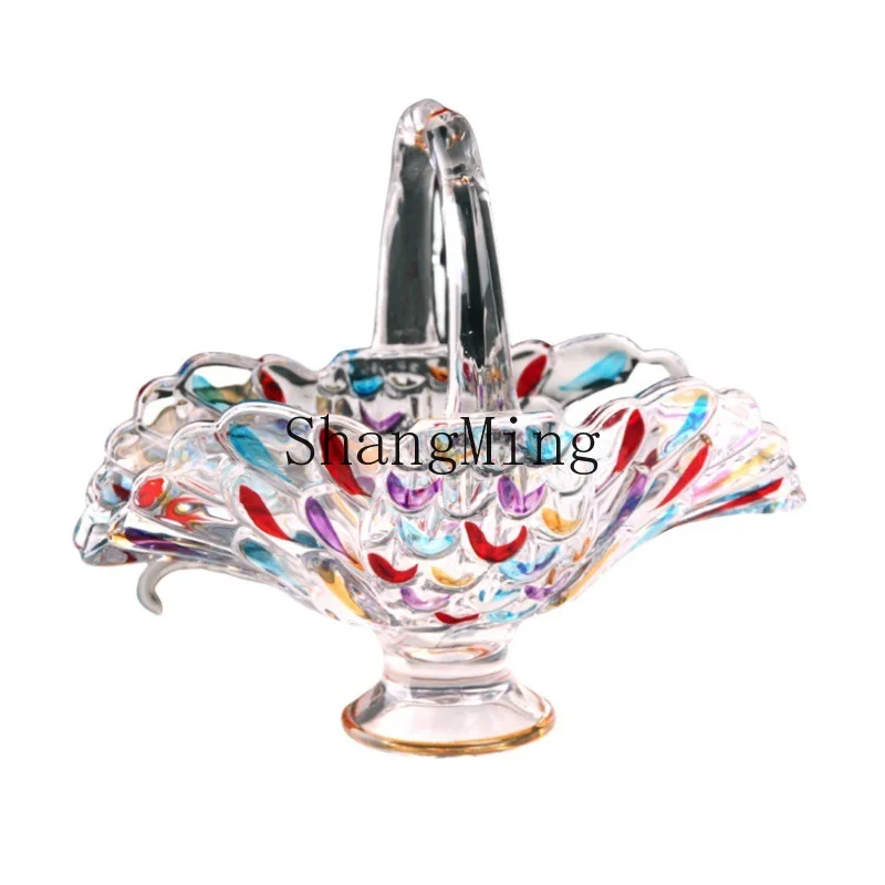 

DSA crystal glass fruit plate hand basket gift fruit plate home living room painted fruit plate