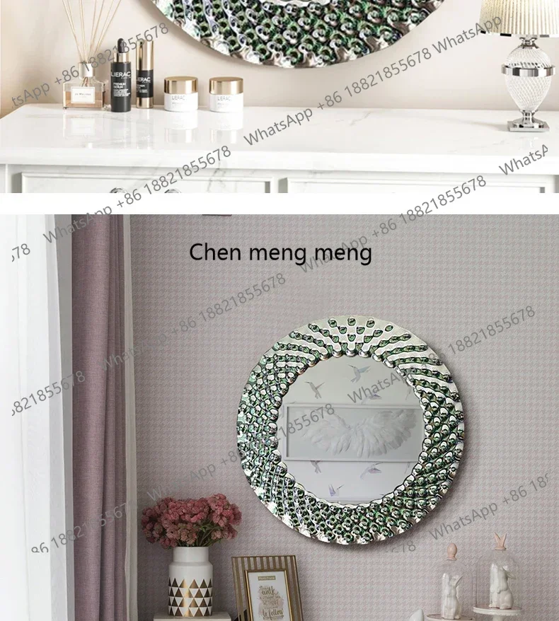 

F150French round decorative mirror restaurant entrance mirror wall hanging light luxury bathroom mirror American wall hanging