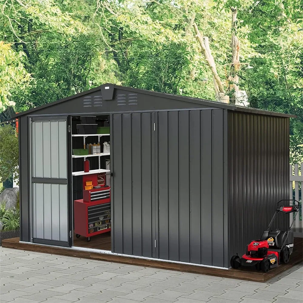 Outdoor Storage Shed, Outdoor Garden Shed for Bike, Trash Can, Machine, Galvanized Steel, Outdoor Shed