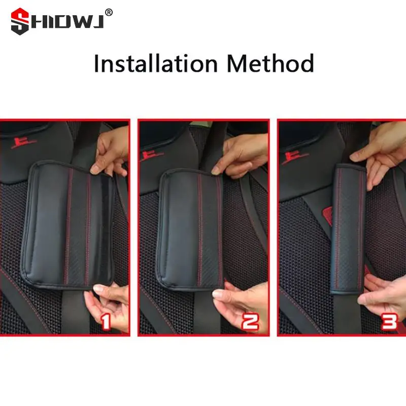 1pc Fibre Leather Embossed Seat Belt Shoulder Pads Car Seat Cover Safety Belts PU Leather Comfort Breathability Universal