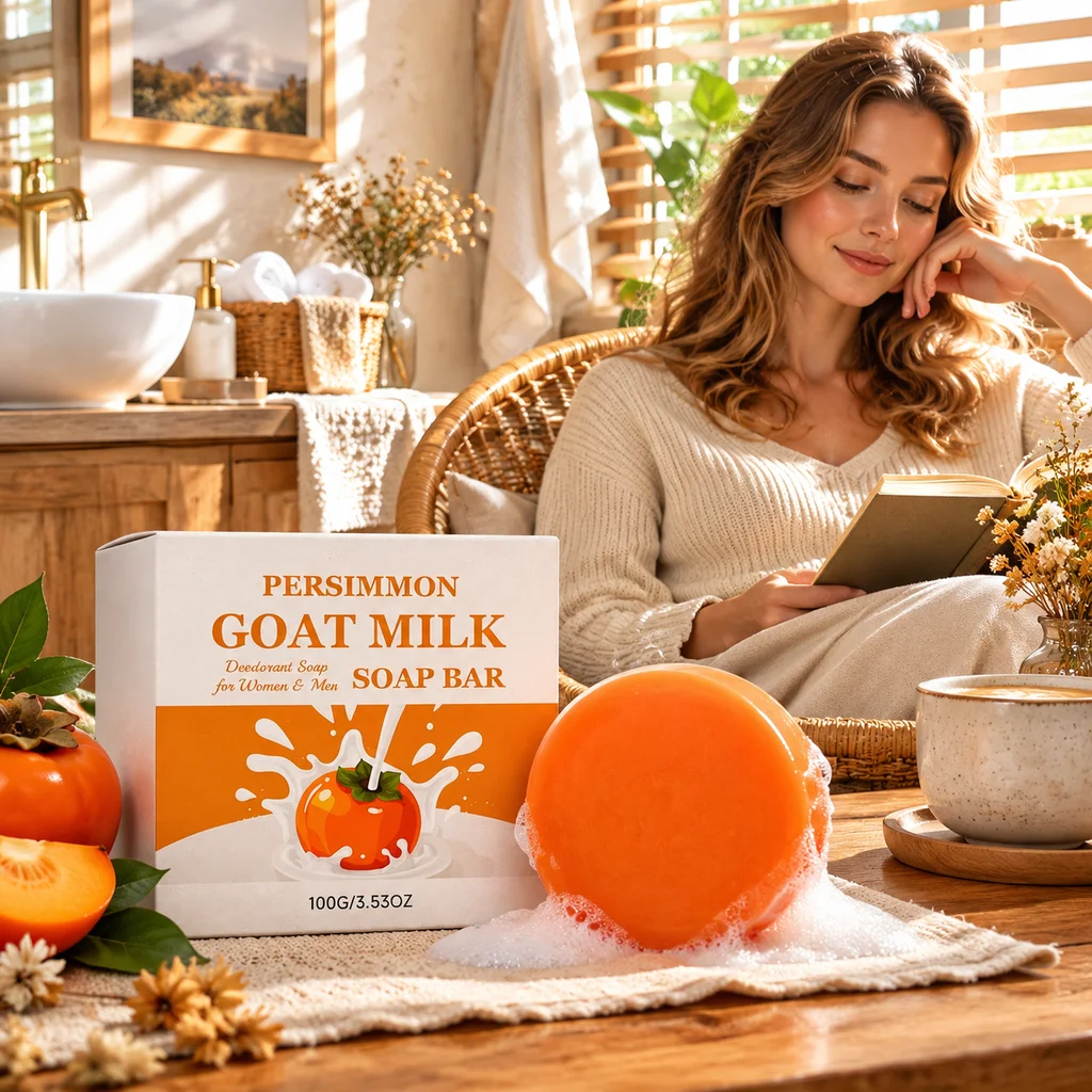Persimmon Body Cleansing Soap Bar For Women Man Keep Brighten Improve Odor Deep Nourish Reduce Dark Acne Removal Care Soap 100g
