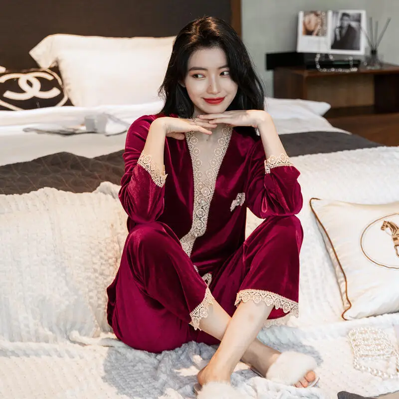2026 New Women Autumn Winter Fashion Soft Comfort Pajama Set with Western Style Long Sleeve Cardigan Sexy Lace Home Clothing Set