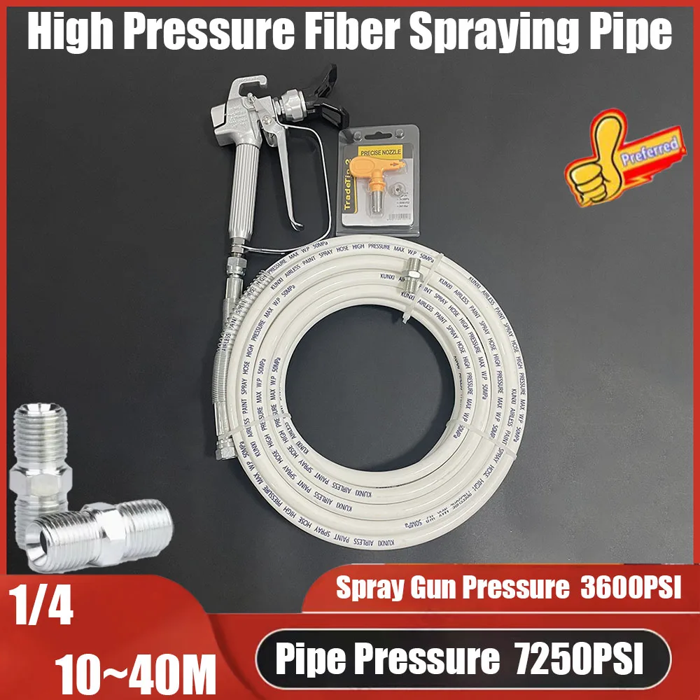 

1/4BSP High-Pressure Airless Spray Hose Kit Spray Gun Double-Layer Fiber Tube, Working Pressure 7250PSI Equipped With 517 Nozzle