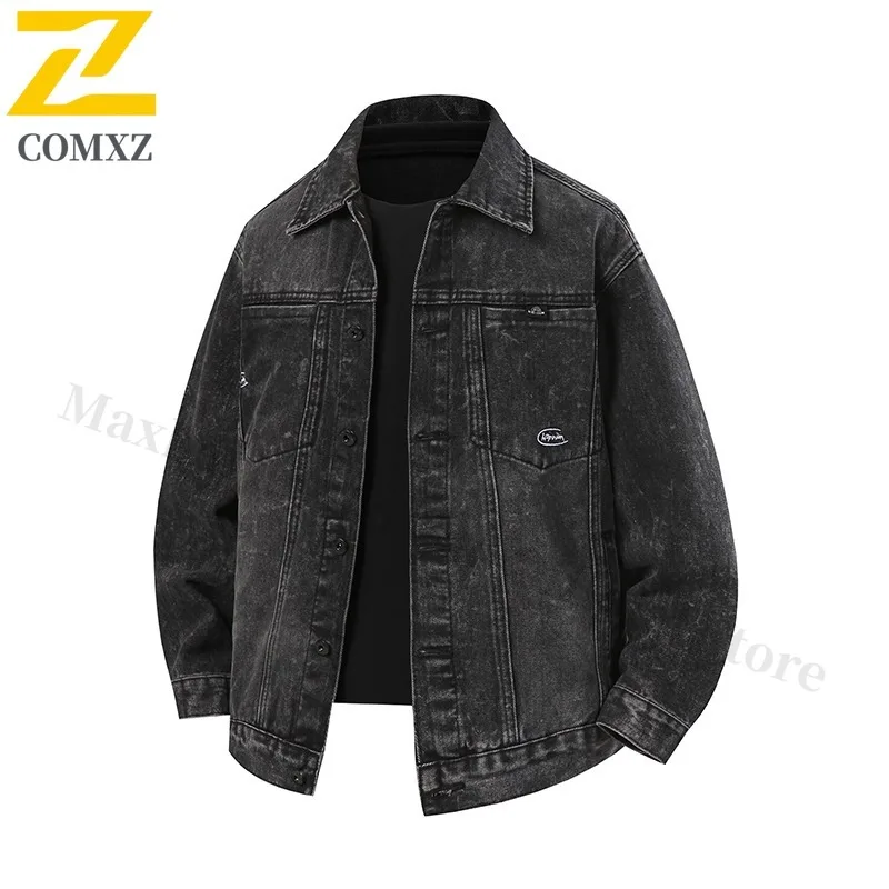 

Men Vintage Denim Windbreaker American Style Solid Color Waterproof Windproof Workwear Breathable Streetwear Outdoor Casual Coat