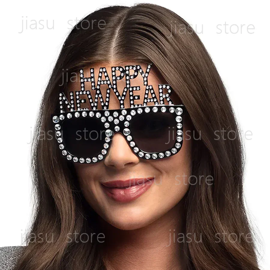 Happy New Year Party Bling Glasses, Shiny Glamour Eyewear for New Year Eve Celebration Festive Accessory
