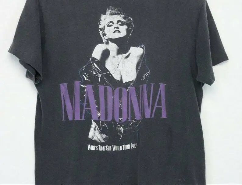 Vintage 1987 Madonna Who'S That Girl Tour Black Men T-Shirt Vintage Men Gift Tee