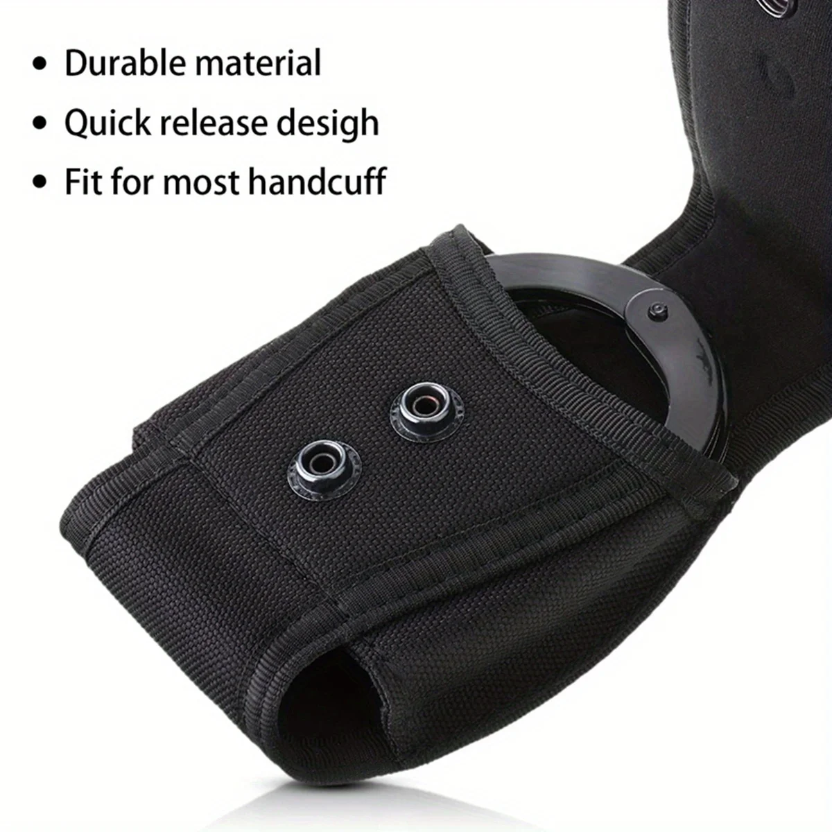 Tactical Black Handcuff Holster with Quick Pull Clip & MOLLE System Durable Nylon Hunting Waist Pack for Outdoor Use