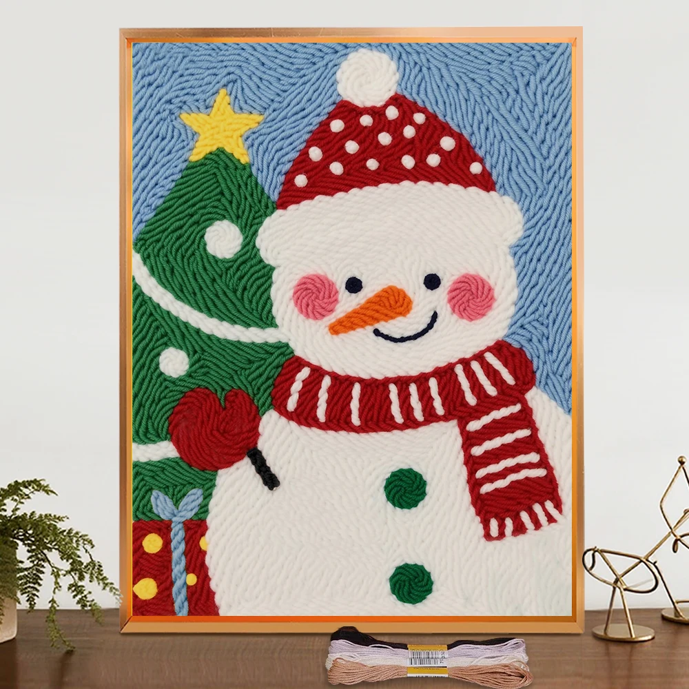 

Punch Needle Embroidery Christmas Snow Man Pattern Punch Needle Kit With Cloth Needle Kits For Bedroom DIY Hand Crafts Gift