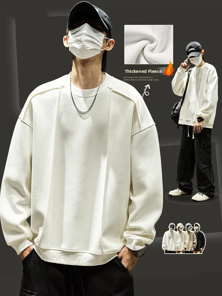 

Aymelon American Sle Heavyweight Patchwork Hoodie Men's Loose Fce Lined Thiened round Ne Hip Hop Trendy Top