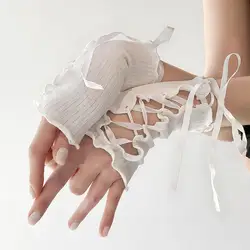 Guantes sin dedos Y2k para manualidades, calentador de brazos con fleje, Mangas de brazo de malla elástica, manga de Cosplay gótica Lolita Jk, accesorios de ropa calientes