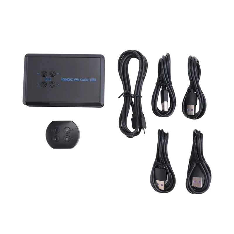 

Black Host 4 Port -Compatible KVM Switch 4K USB KVM Switcher 4 In 1 Out Hot Share USB For Mouse Keyboard For Win7 Win10