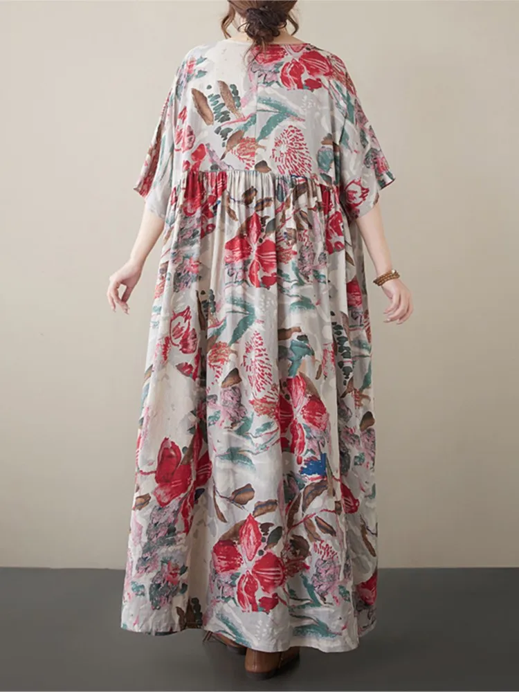 Respzed-Robe Trapèze à Imprimé Floral pour Femme, Tenue Décontractée à Volants et Plissée, à la Mode, Été