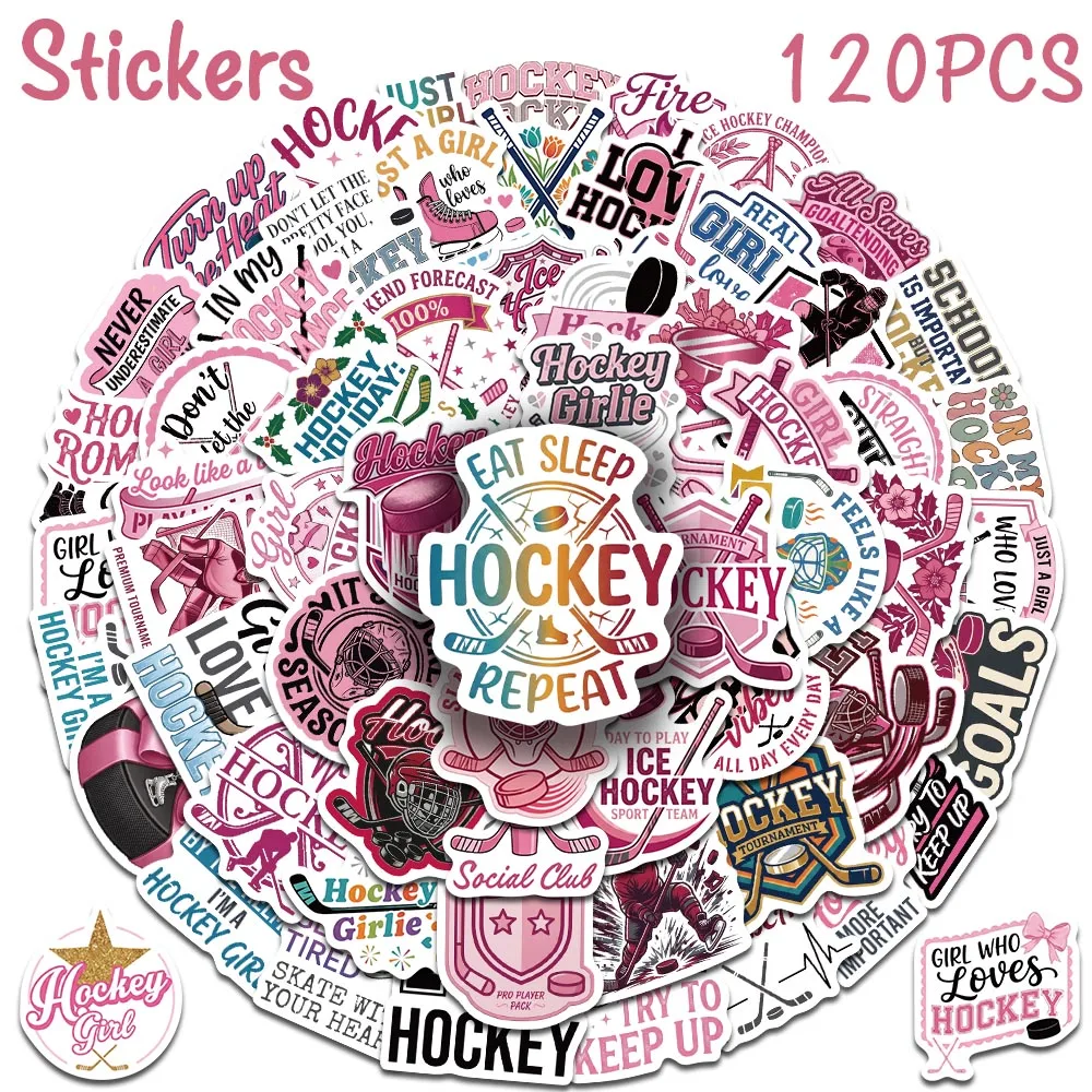 60/120pcs Ice Hockey Stickers – Pink Black Field Hockey Female Power Decals For Phone Case Laptop Helmet Hockey Sticker
