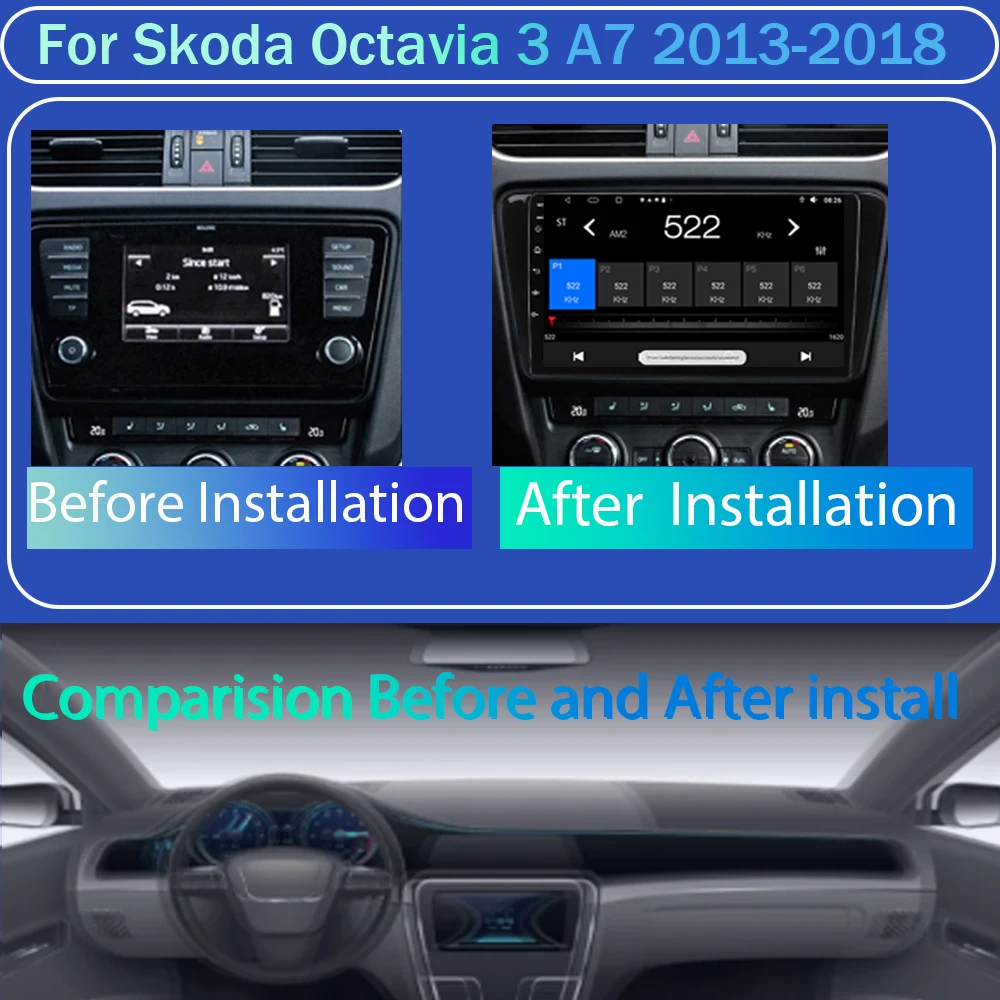 For Skoda Octavia 3 A7 2013-2018 QLED HDR Android 13 Mirror Link Carplay Android Auto No 2din DVD Touch Screen 8 Core 5G Wifi BT