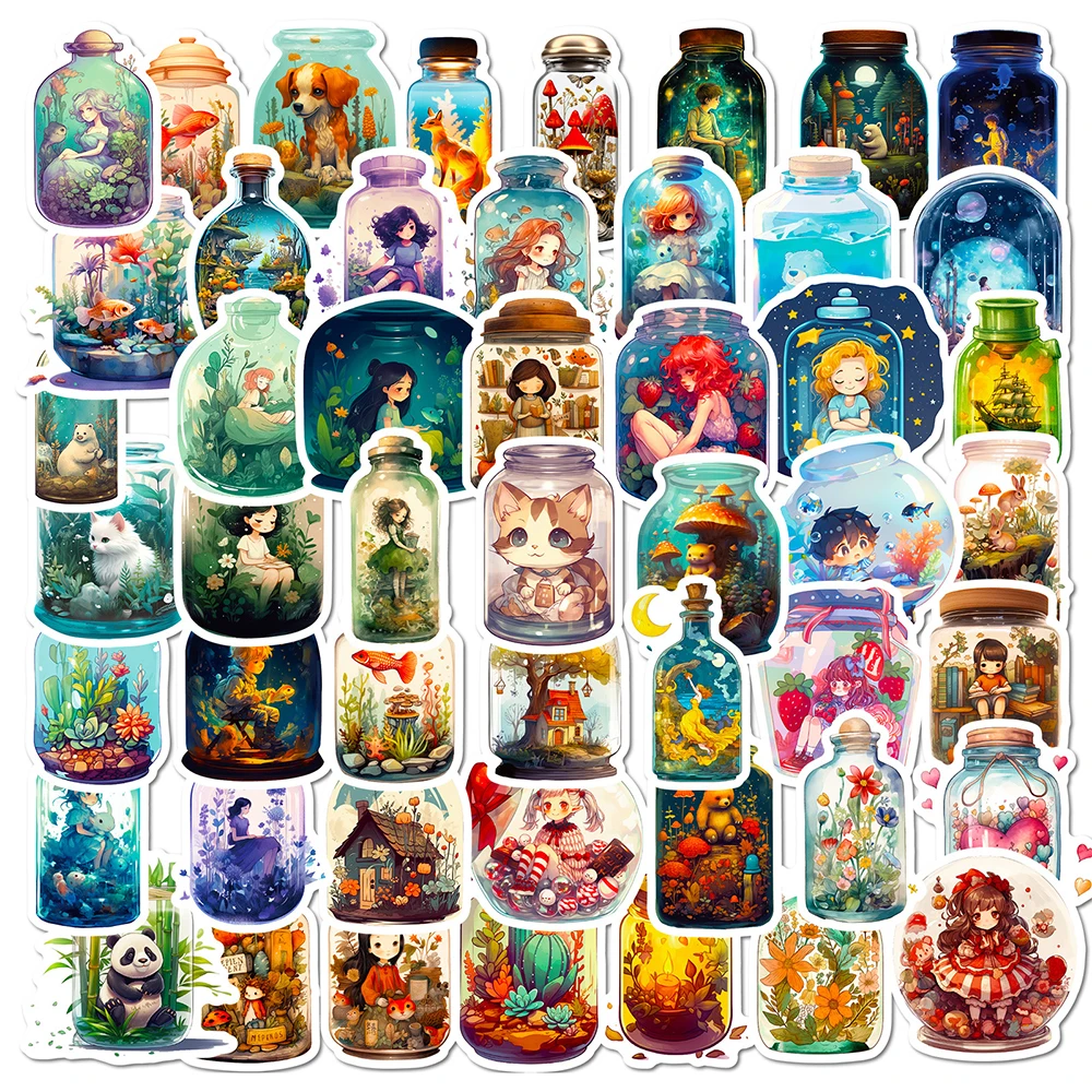 

10/30/50pcs Ins Style Kawaii Anime Girls Bottles Stickers Cute Cartoon Animal Sticker DIY Luggage Phone Notebook Decals Packing