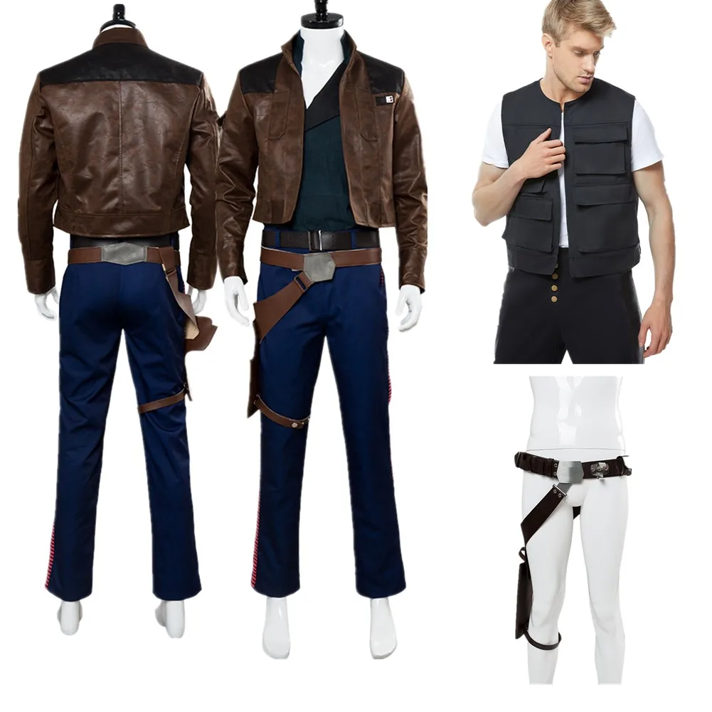 Han disfraz de Cosplay para hombre, traje con chaleco, botas, película, fantasía, batalla espacial, funda de Roleplay, cinturón, ropa de fiesta de Halloween, accesorio