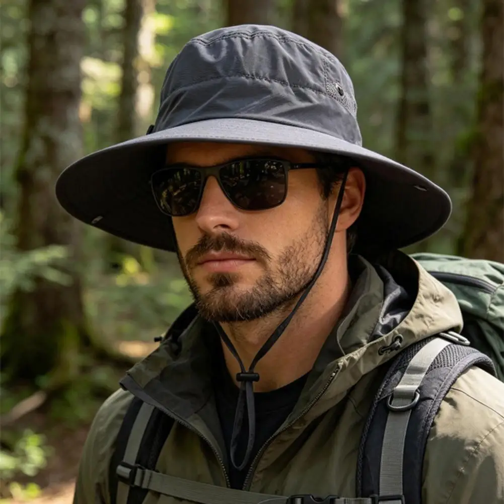 Adjustable Head Circumference Hat Breathable Mesh Bucket Hat Quick-drying Fabric Fisherman Hat Wide Brim Sun Protection