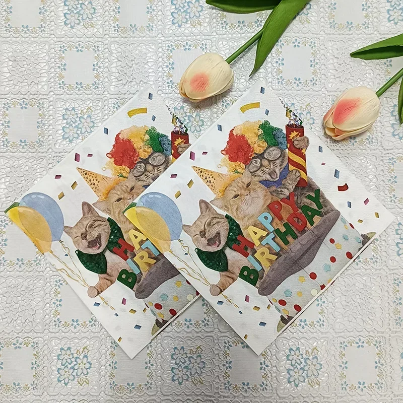 

10/20pcs 33*33cm 2-Ply Three Cats Colourful Printed Napkins Birthday Party Decorative Paper Placemats Butterfly Bone Bart Paper