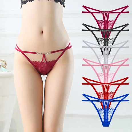 

Sexy Lingerie Lace Thongs Metal Strings Panty Lace Mesh See Through Low Waist Briefs Underwear T-Back G-Strings Panties Women