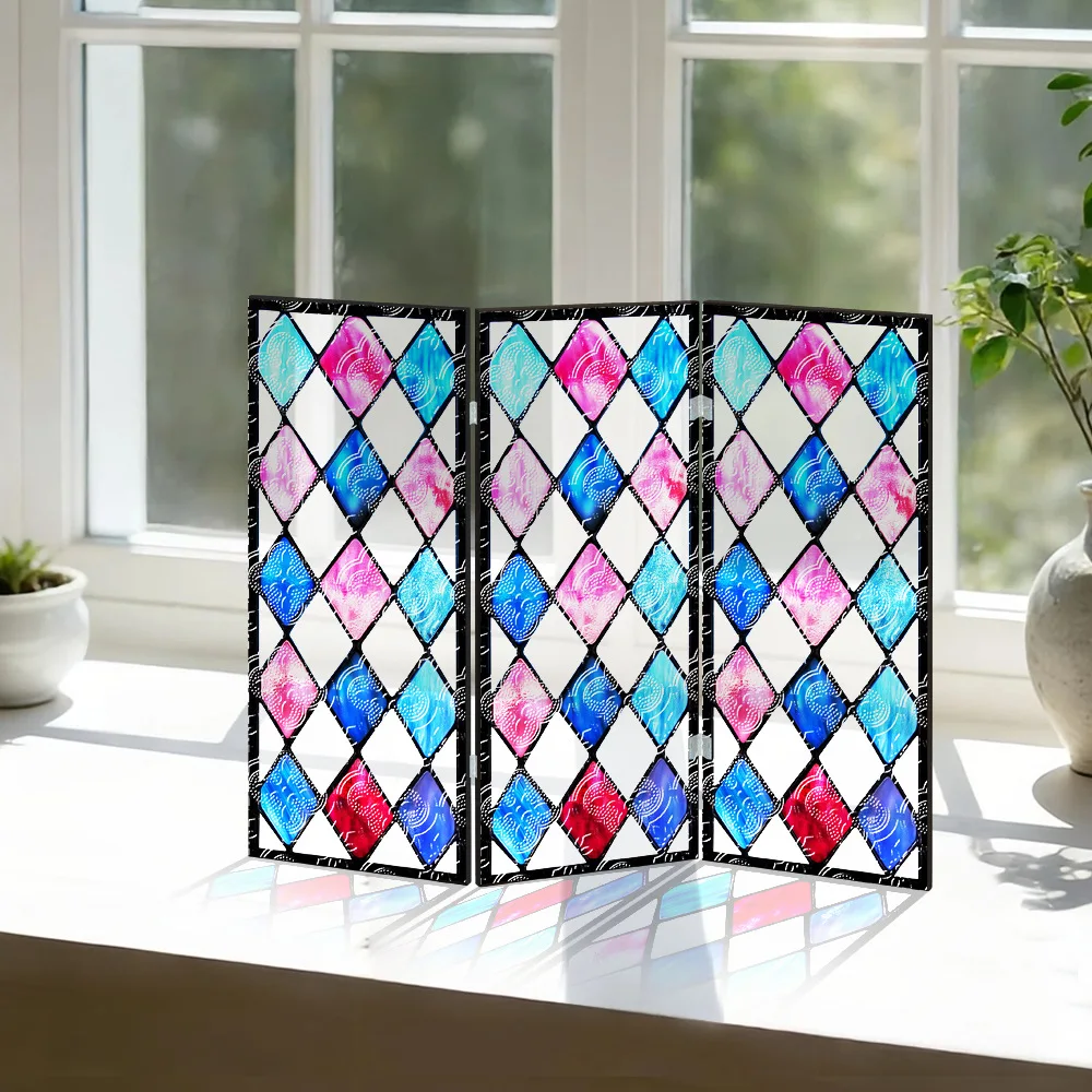 Diamond-shaped Color Folding Screen,translucent Acrylic Begonia Pattern Screen Decor Painting,TV Cabinet Dining Table Decor