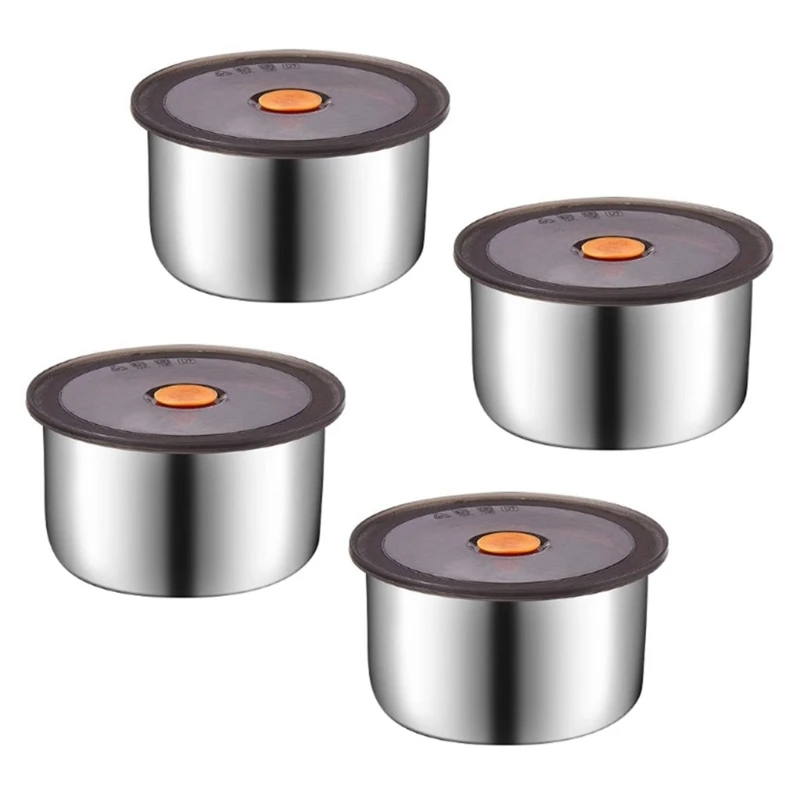 Contenedor almacenamiento alimentos acero inoxidable 4 PCS con sello tapa silicona y diseño a prueba fugas