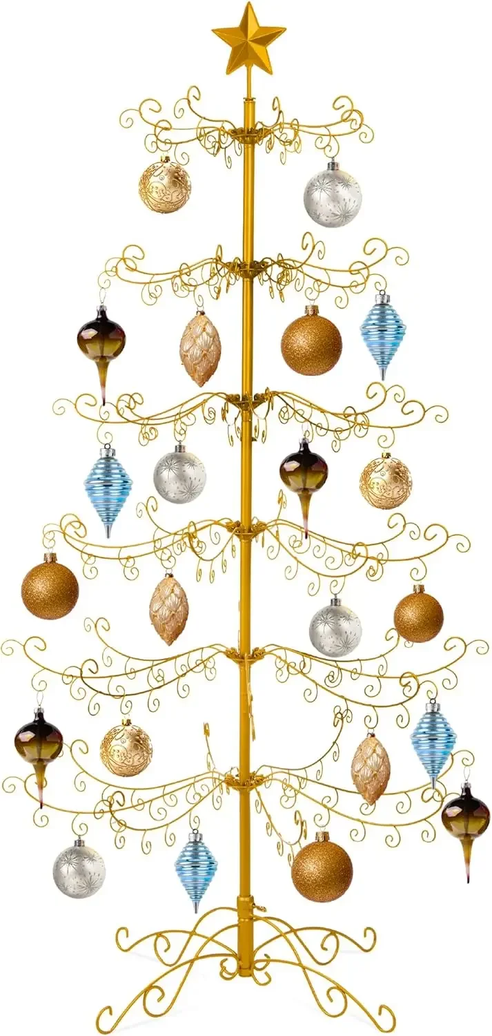 

6ft Wrought Iron Ornament Display Christmas Tree w/Easy Assembly and Stand - Gold