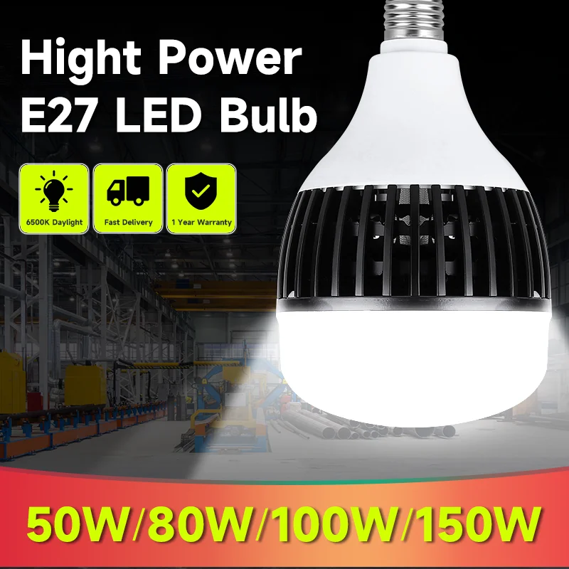 Super Bright E27 Led Light Bulb 50/80/100/150W E27 High Power Led Bulbs 220V Light Bulb For Factory Sports Hall Cold White