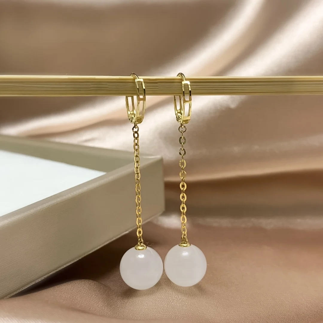 SHILOVEM 18k yellow gold Natural white Jasper drop earring classic fine Jewelry women wedding Christmas 10mm yze1010888hby